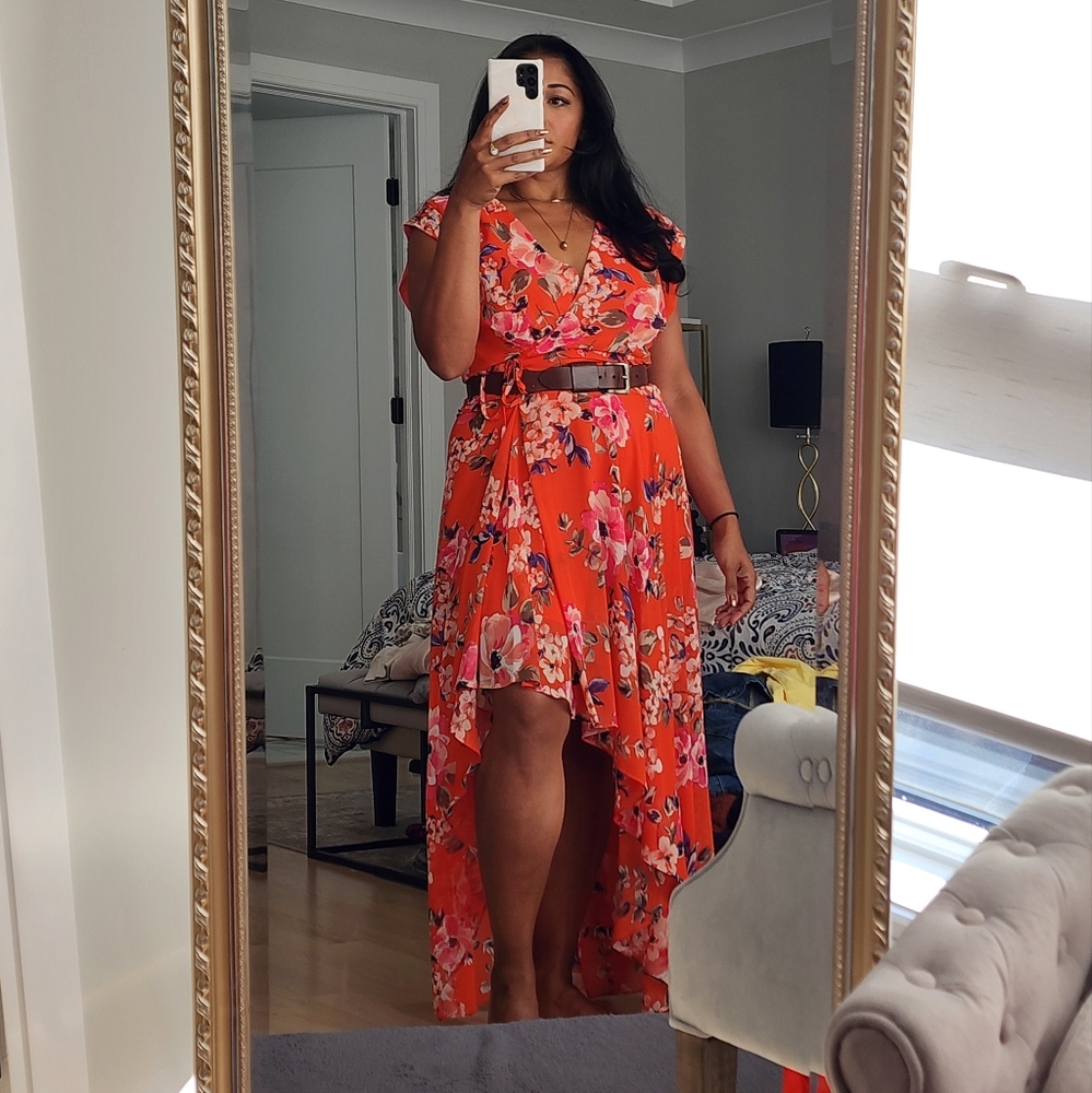 Eliza J Size 14 Red Floral Hi-Low Sundress
